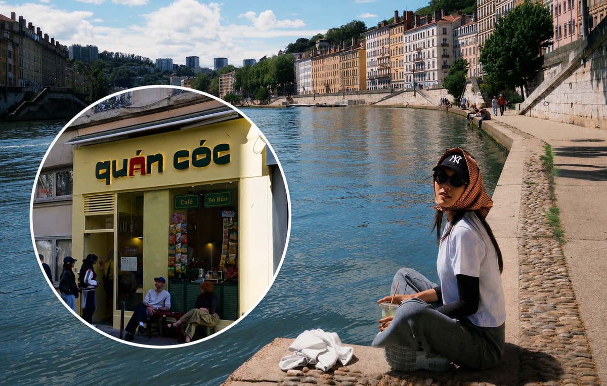 Image de couverture de Ngôi Sao montrant Tăng Thanh Hà à Lyon et la façade de Quán Cóc